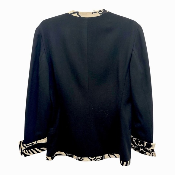 Vtg Genny Wool Blazer Jacket Womens 8 Black Open Front Designer Lined Made Italy - Picture 2 of 11